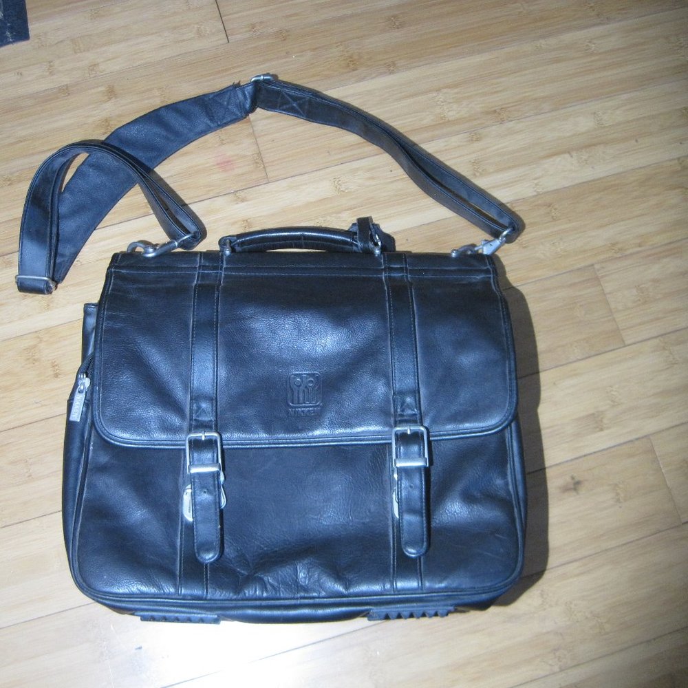 Nikken Leather Briefcase Laptop Shoulder Bag With Strap.
